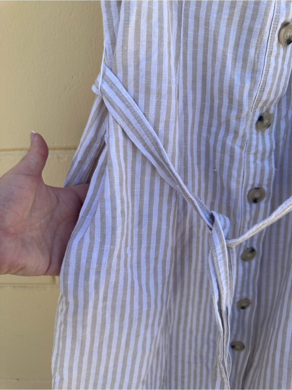 Liz Claiborne Beige and White Striped Button-Front Sundress - Picture 6 of 9